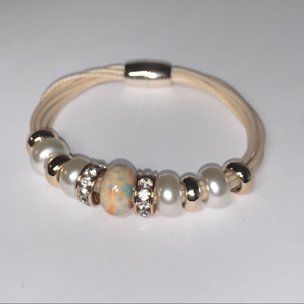 Beige Decorated Bracelet w/ Magnetic Clasp